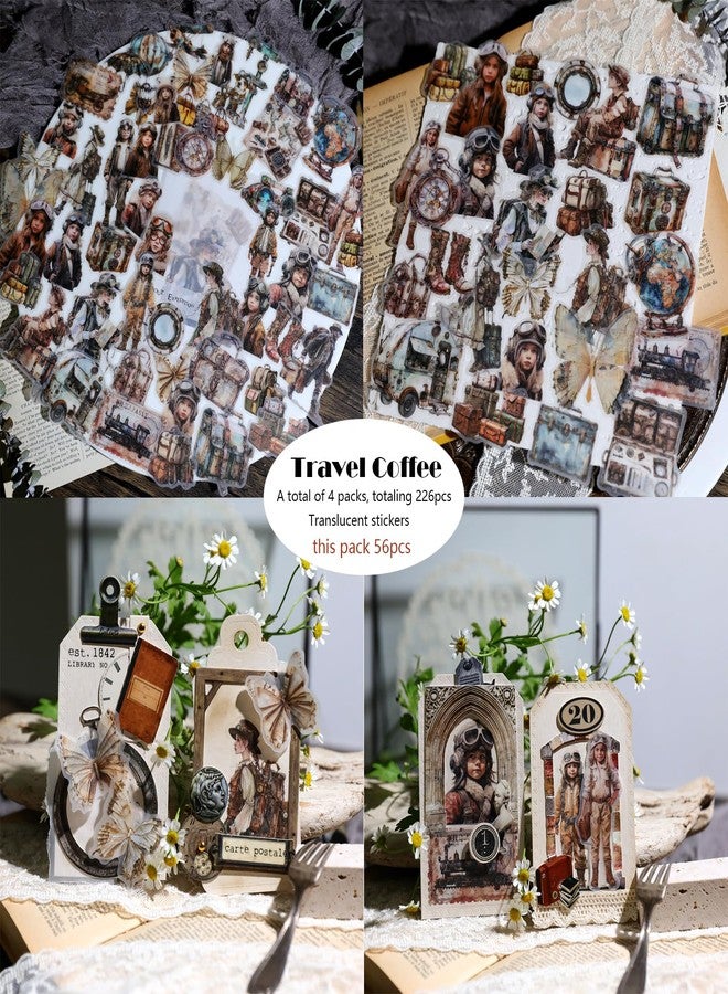 CATaireen Clear Stickers for Scrapbooking Journaling Vintage Junk Journal Supplies Transparent Sulfuric Acid Paper Self Adhesive Crafts Decals Kit Floral Plants Decoration (195pcs Travel Coffee) - Image 3