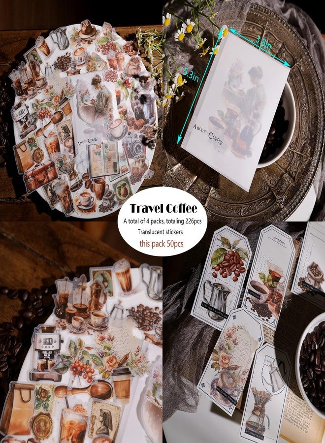 CATaireen Clear Stickers for Scrapbooking Journaling Vintage Junk Journal Supplies Transparent Sulfuric Acid Paper Self Adhesive Crafts Decals Kit Floral Plants Decoration (195pcs Travel Coffee) - Image 4