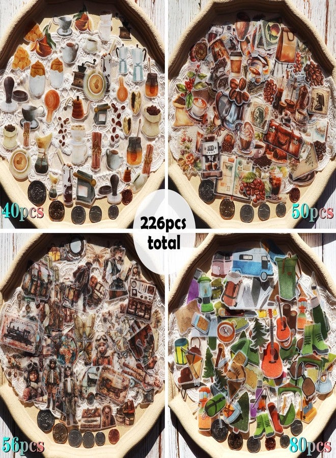 CATaireen Clear Stickers for Scrapbooking Journaling Vintage Junk Journal Supplies Transparent Sulfuric Acid Paper Self Adhesive Crafts Decals Kit Floral Plants Decoration (195pcs Travel Coffee) - Image 2