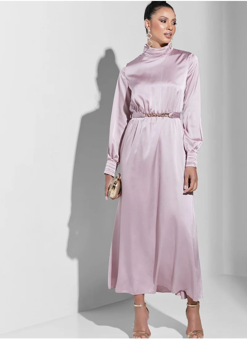 Namshi X Trendyol High Neck Chain Belted Dress