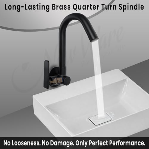 New Ware Brass Bib Cock 8.5 Inch Matt Black Faucet with Wall Flange for Bathroom and Kitchen Sink - Image 3