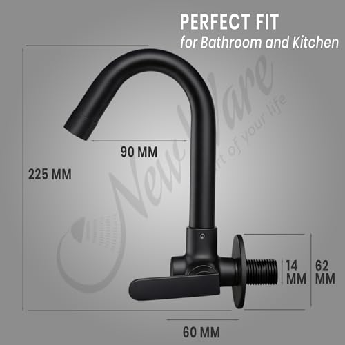 New Ware Brass Bib Cock 8.5 Inch Matt Black Faucet with Wall Flange for Bathroom and Kitchen Sink - Image 2