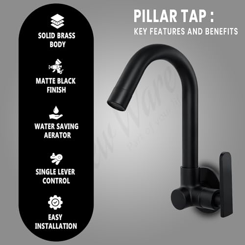 New Ware Brass Bib Cock 8.5 Inch Matt Black Faucet with Wall Flange for Bathroom and Kitchen Sink - Image 5