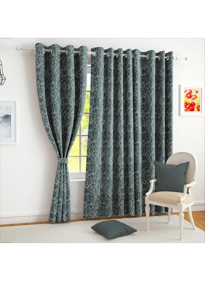 Story@Home Story@Home Room Darkening Door Curtains 7 Feet Set of 2 | Branches Design Door Curtain | Thermal Insulated Curtains | Curtains for Living Room | (116 x 215 cm, Grey) | Perfect for Home Decor  - Image 1