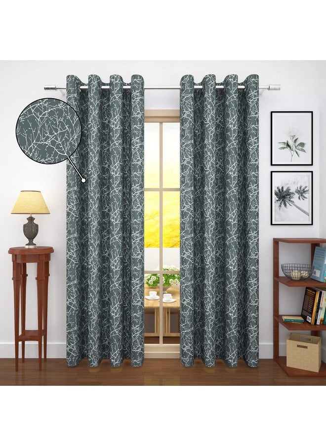 Story@Home Story@Home Room Darkening Door Curtains 7 Feet Set of 2 | Branches Design Door Curtain | Thermal Insulated Curtains | Curtains for Living Room | (116 x 215 cm, Grey) | Perfect for Home Decor  - Image 4