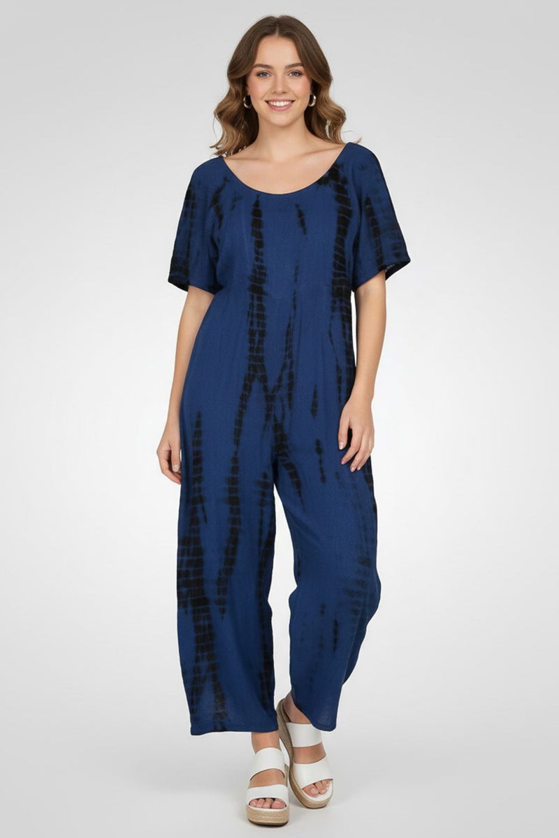 Epiphany Women Tie Dye Short Sleeve Jumpsuit, Multicolor - Image 1