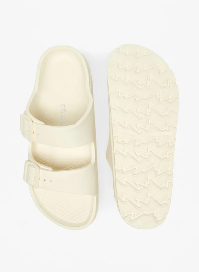 سيليست Womens Solid Slip-On Sandals with Buckle Detail