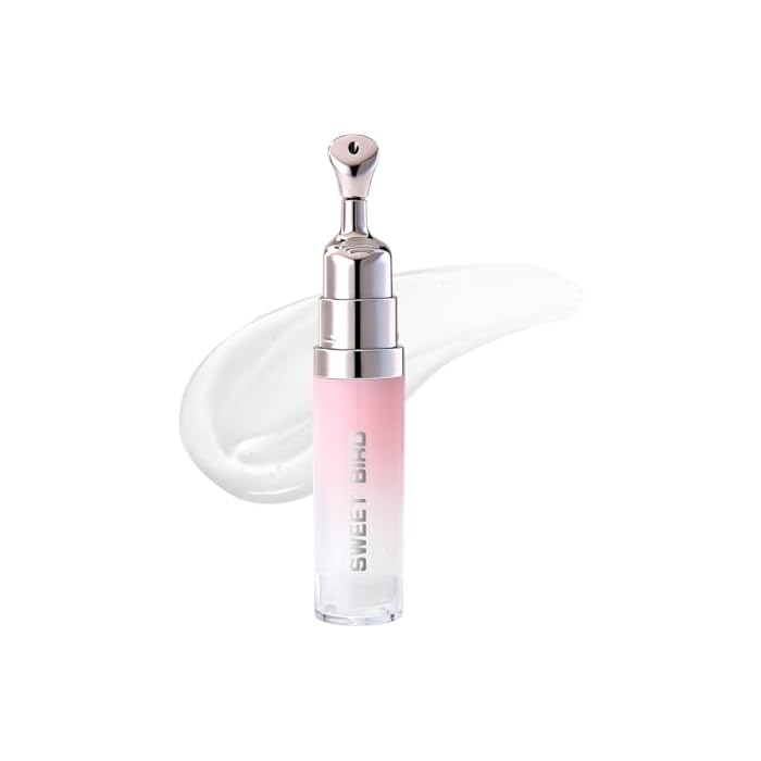 Peptide Brightening Lip Serum for Fuller Looking Lips, Hydrating Plumping Lip Oil, Smooth Lip Lines & Enhance Natural Pink Tone, Cooling Metal Applicator, Glassy Juicy Lips Makeup (01#Clear color)