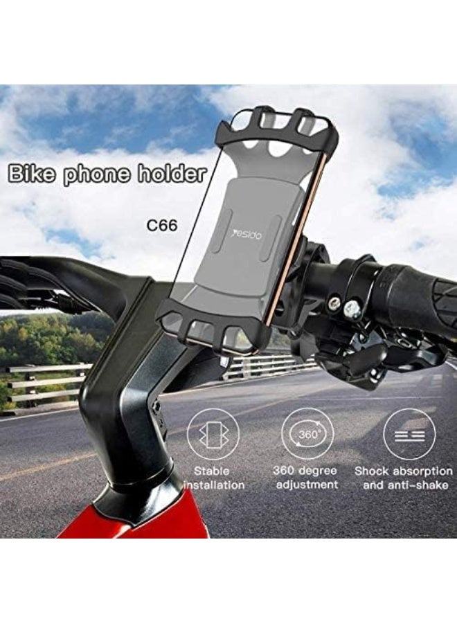 Yesido Bicycle Bracket C66 - Black | Universal Bike Phone Holder | 360° Rotation | Shockproof & Anti-Slip Mount | Handlebar Mobile Stand for Cycling & E-Scooters - Image 2