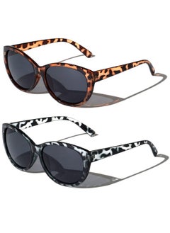 V.W.E. 2 Pairs Women Outdoor Reading Sunglasses Oversized Full Lens Readers Leopard (1 Grey 1 Brown 1.50)  - Image 1