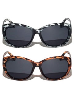 V.W.E. 2 Pairs Women Outdoor Reading Sunglasses Oversized Full Lens Readers Leopard (1 Grey 1 Brown 1.50)  - Image 2