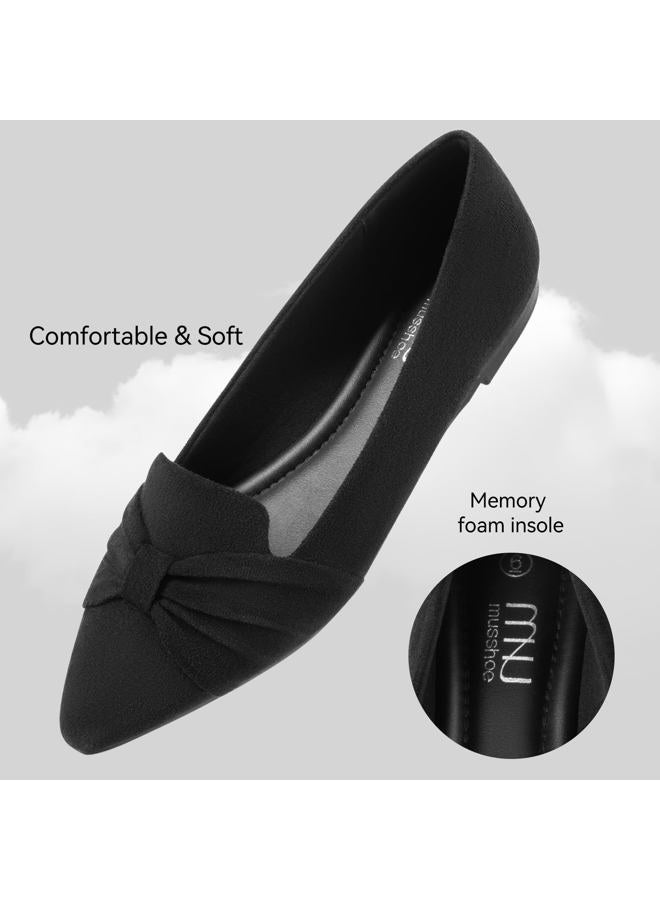 MUSSHOE Flat Shoes Women Comfortable Pointed Toe Slip on Women's Flats, Black Suede, 8 - Image 4