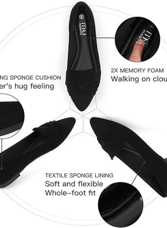 MUSSHOE Flat Shoes Women Comfortable Pointed Toe Slip on Women's Flats, Black Suede, 8 - Image 5