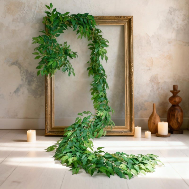 Suncalla 2 Pcs 10 Feet Artificial Vines Garland Faux Italian Ruscus Vine Twigs Silk Green Leaves Greenery Garland for Wedding Table Centerpieces Arch Decor Party Room Home Garden Office Wall Decor - Image 3