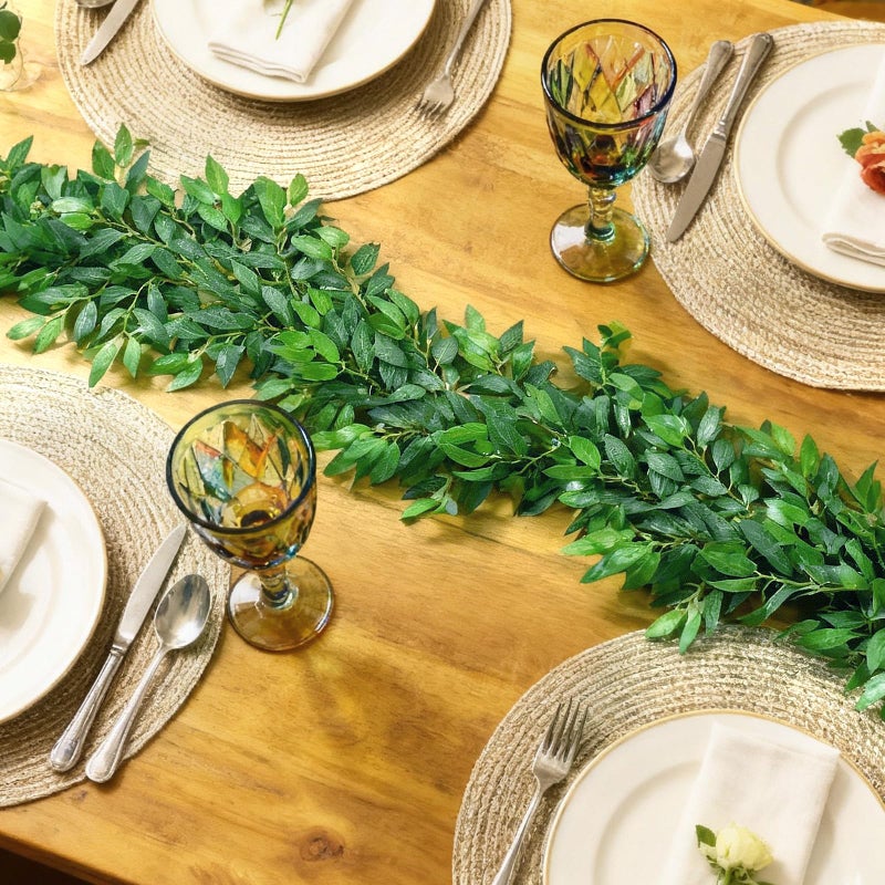 Suncalla 2 Pcs 10 Feet Artificial Vines Garland Faux Italian Ruscus Vine Twigs Silk Green Leaves Greenery Garland for Wedding Table Centerpieces Arch Decor Party Room Home Garden Office Wall Decor - Image 5