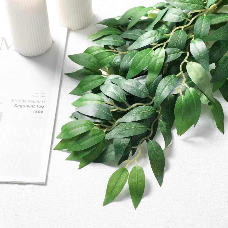 Suncalla 2 Pcs 10 Feet Artificial Vines Garland Faux Italian Ruscus Vine Twigs Silk Green Leaves Greenery Garland for Wedding Table Centerpieces Arch Decor Party Room Home Garden Office Wall Decor - Image 4