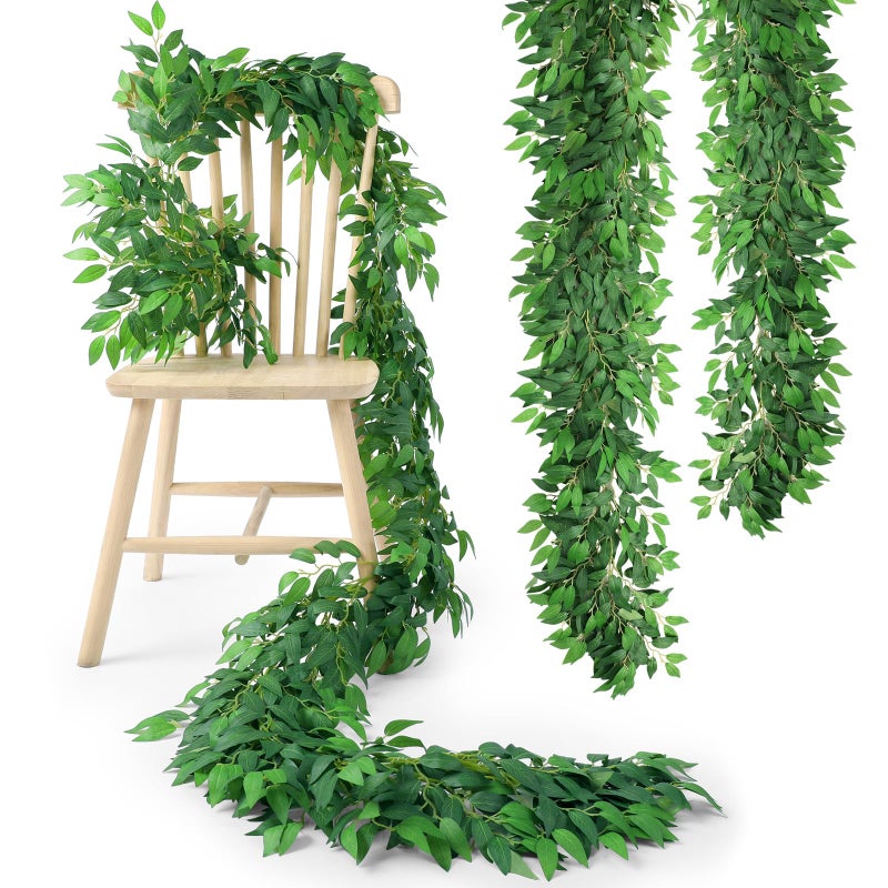 Suncalla 2 Pcs 10 Feet Artificial Vines Garland Faux Italian Ruscus Vine Twigs Silk Green Leaves Greenery Garland for Wedding Table Centerpieces Arch Decor Party Room Home Garden Office Wall Decor - Image 1
