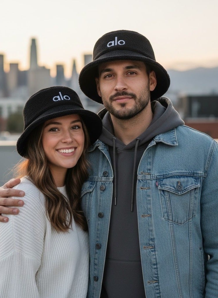 alo Luxury winter fur bucket hat with Alo logo - soft and warm material, stylish unisex design, perfect for winter and everyday outings with a distinctive casual style (black) - Image 2