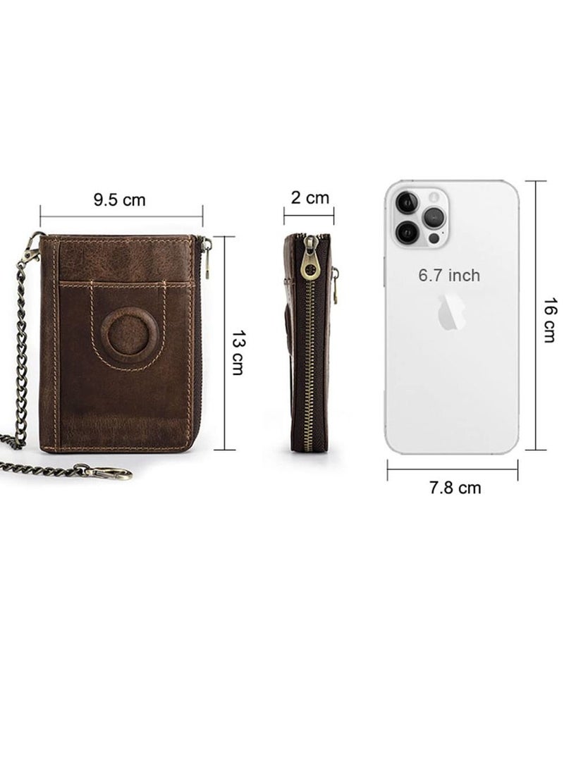 KASTWAVE Mens Bifold Wallet Chain Leather Key Wallet for Men AirTag Purse Credit Card Wallet Slim PU Leather Money Clip Key Wallet for Men Zipper Wallet Coin Card Holder with RFID Blocking(Coffee)  - Image 5