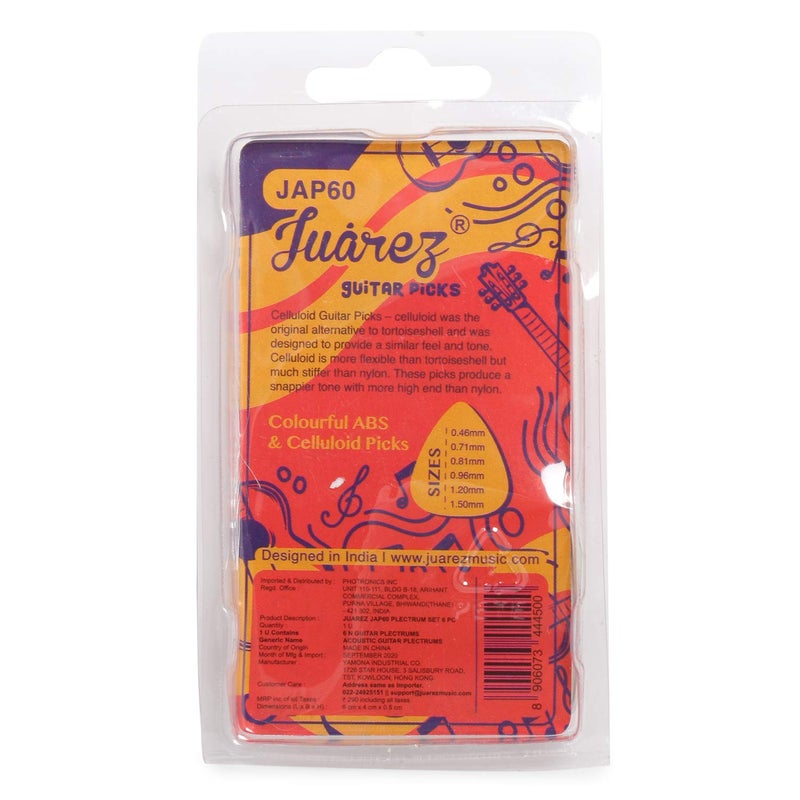 Juarez JAP60 Guitar Plectrums Pick Set of Various Thickness, 6 Pieces (Celluloid + ABS), Colours Random - Image 3
