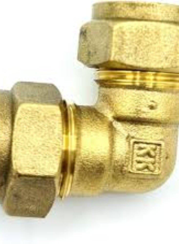 KNP KNP Elbow Coupler Adapter in Brass for compression fittings is a high-quality plumbing component designed to connect two pieces of pipe or tubing at a 90-degree angle.  - Image 1