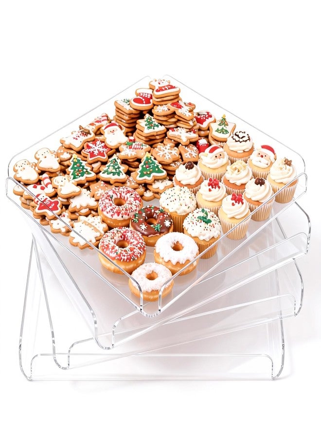 HeiMma 4 Pcs Premium Acrylic Serving Trays for Party, 12 x 12 Heavy Duty Clear Serving Platters and Trays for Food Cupcake Dessert Cookie Bakery Snack Charolas para Postres for Buffet Table, Square Stackable - Image 1