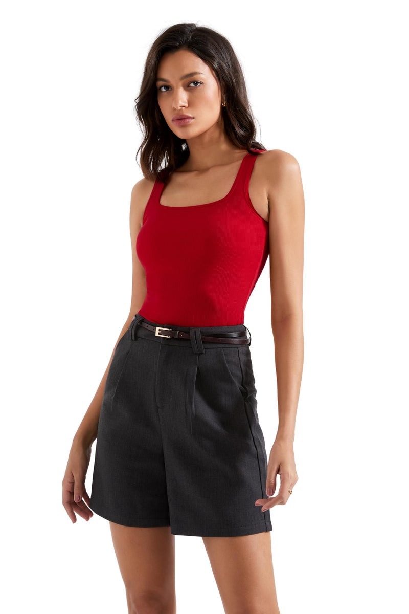 SUUKSESS Women Cotton Rib Squre Neck Tops Sleeveless Summer Padded Basic Tank Top (Red, Large) - Image 4