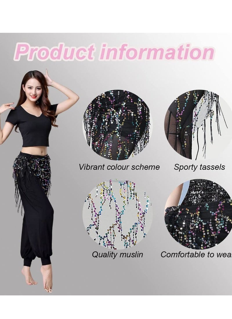Belly Dance Hip Scarf, Sequins Tassel Skirt, Latin Hula Belt, Glitter Bohemian Skirt for Women and Girls Festival Performance - Image 2