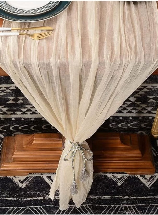 مفرش طاولة من قماش الشاش (Cheesecloth) بمقاس 180 × 90 سم، تصميم بوهيمي ريفي شبه شفاف، مناسب لحفلات الزفاف، حفلات استقبال المواليد، حفلات توديع العزوبية (Bridal Shower)، تزيين طاولات المنزل، أعياد الميلاد، لون بيج - Image 5