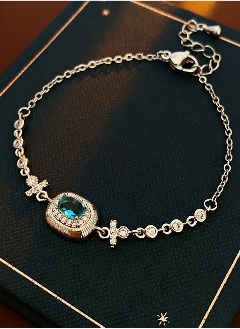 LOOPITYS Ladies' and girls' blue zircon bracelets are fashionable, simple, versatile, luxurious and exquisite, suitable for women's casual bracelets,  - Image 1