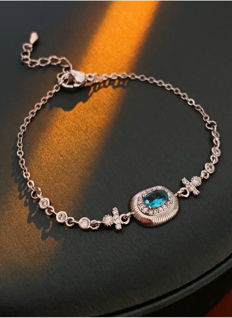 LOOPITYS Ladies' and girls' blue zircon bracelets are fashionable, simple, versatile, luxurious and exquisite, suitable for women's casual bracelets,  - Image 4