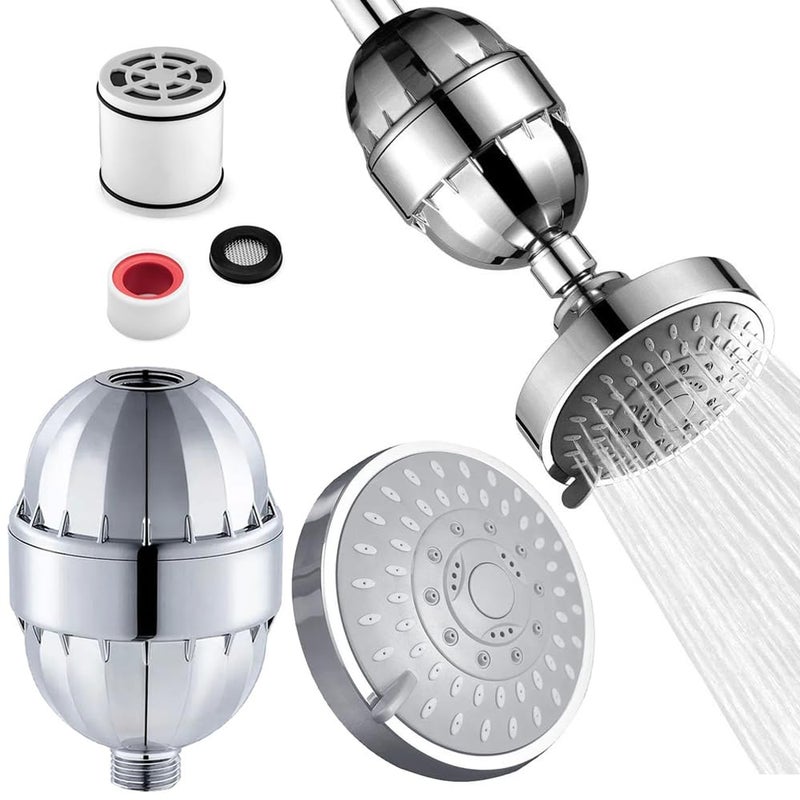 Kidoca 5Spray Multifunction Overhead Shower Hard Water Softener Shower Head Filter Activated Carbon Bathroom to Remove Chlorine Fluoride Softwater Tap Filter for Hardwater Reduces Dry Itchy Skin - Image 1