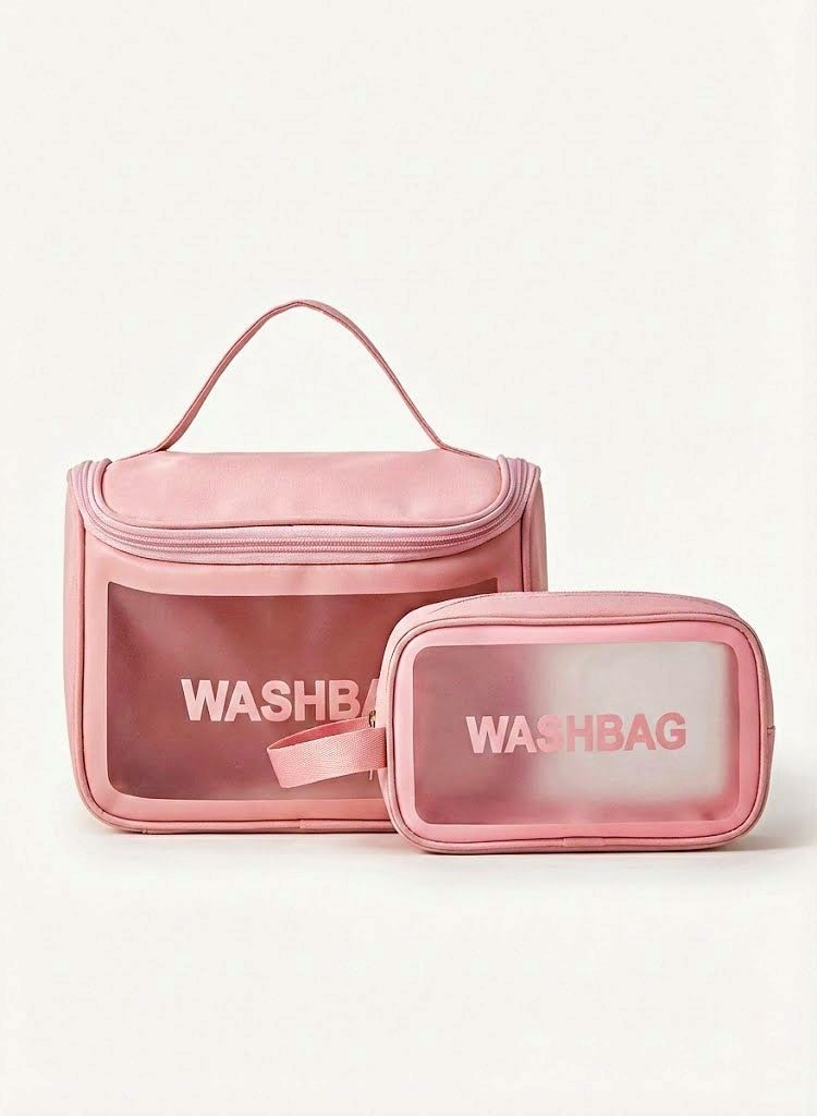 TRENZ Pink Makeup Bag Set, 2 PCS (Z14) – Travel Cosmetic Organizer & Wash Bag Pouches - Image 1