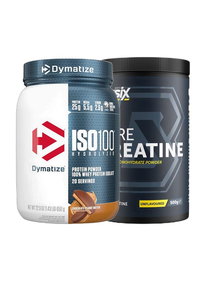 Dymatize Exclusive Bunde Offer - ISO 100 20 Serving Chocolate Peanut Butter 1.43lb and Basix Pure Creatine Unflavored 500 Gm - Image 1