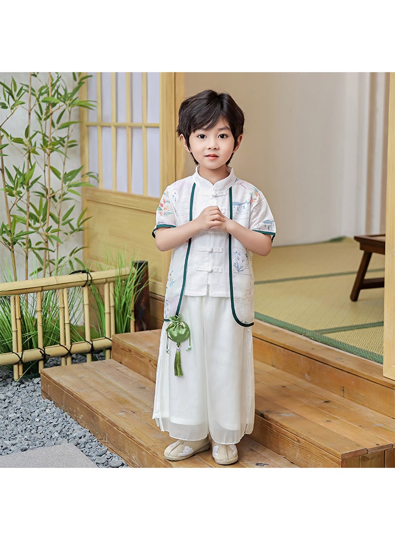 Boys' Hanfu Chinese Style Set white Shirt and Pants Two-piece Suits Spring And Autumn New Children's Tang Dynasty Fashion Clothes - Image 2