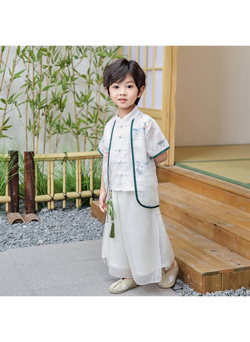 Boys' Hanfu Chinese Style Set white Shirt and Pants Two-piece Suits Spring And Autumn New Children's Tang Dynasty Fashion Clothes - Image 1
