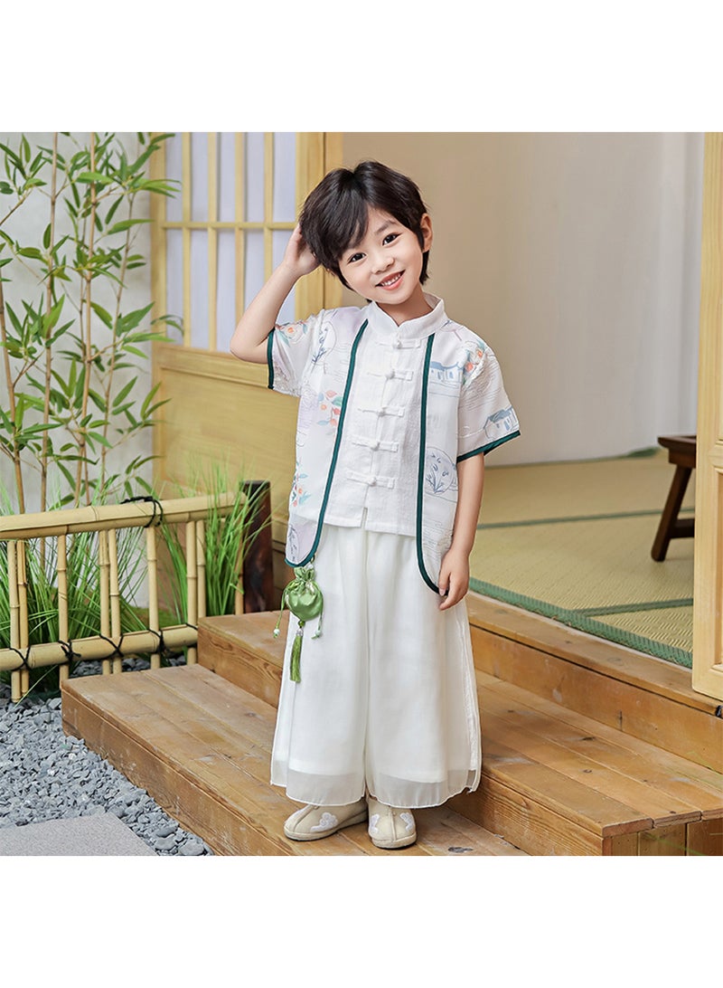 Boys' Hanfu Chinese Style Set white Shirt and Pants Two-piece Suits Spring And Autumn New Children's Tang Dynasty Fashion Clothes - Image 3