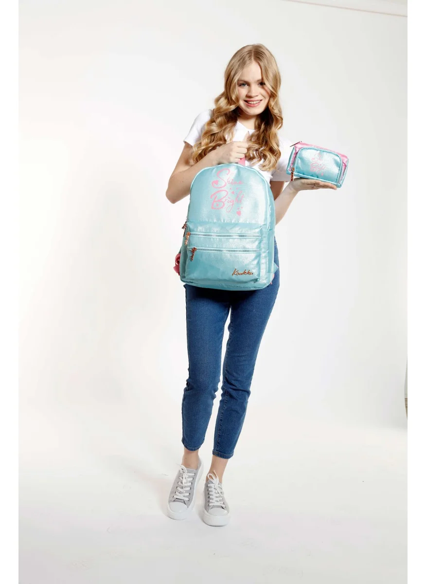 كاوكو Set of 2 Sparkle Turquoise Backpack and Pen Bag