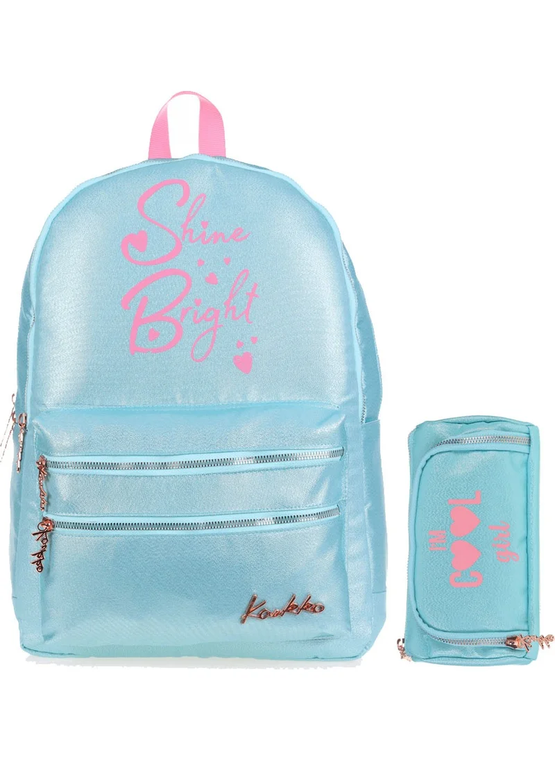 كاوكو Set of 2 Sparkle Turquoise Backpack and Pen Bag