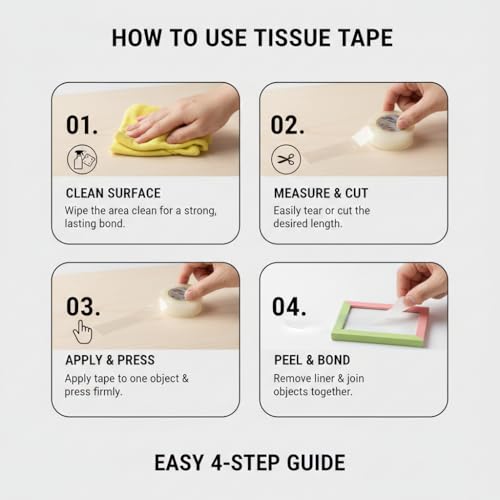 Mario Double Sided Premium Grade Tissue Tape 12mm x 50m – Pack of 2 | Multipurpose Picture Hanging Tape for Photo Frames, Art & Craft, DIY Fixing | Strong Adhesive Ultra Thin Tape - Image 2