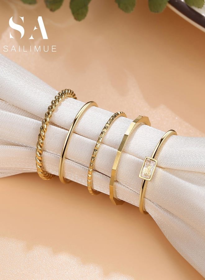 sailimue خواتم ذهبية قابلة للتكديس للنساء غير قابلة للتأكسد - مجموعة خواتم رفيعة مطلية بالذهب عيار 14K مقاومة للماء - خواتم رفيعة من الفولاذ المقاوم للصدأ بسمك 1 مم، خواتم أنيقة وعصرية بحجم 5-11 - Image 5