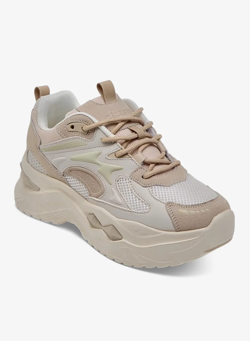 Celeste Women's Panelled Sneakers with Lace-Up Closure