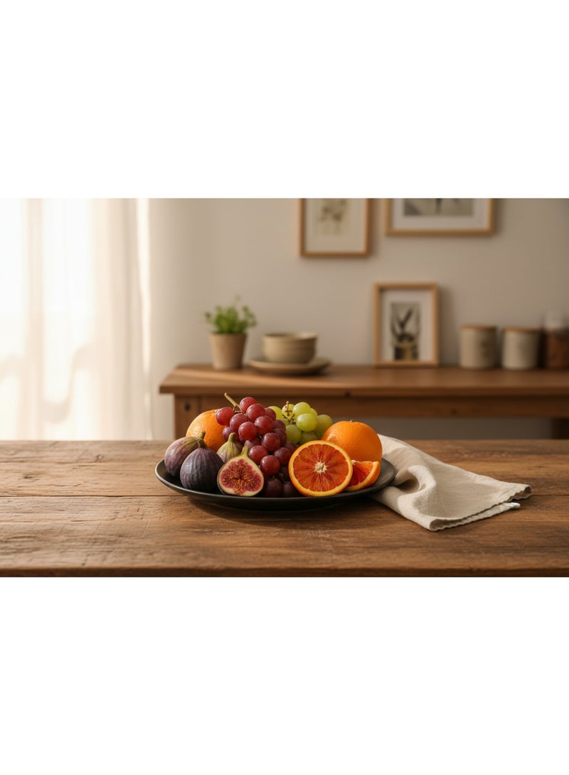 AKDC Black Matte Ceramic Fruit Plate 26.5cm Premium Stoneware Serving Platter - Image 2