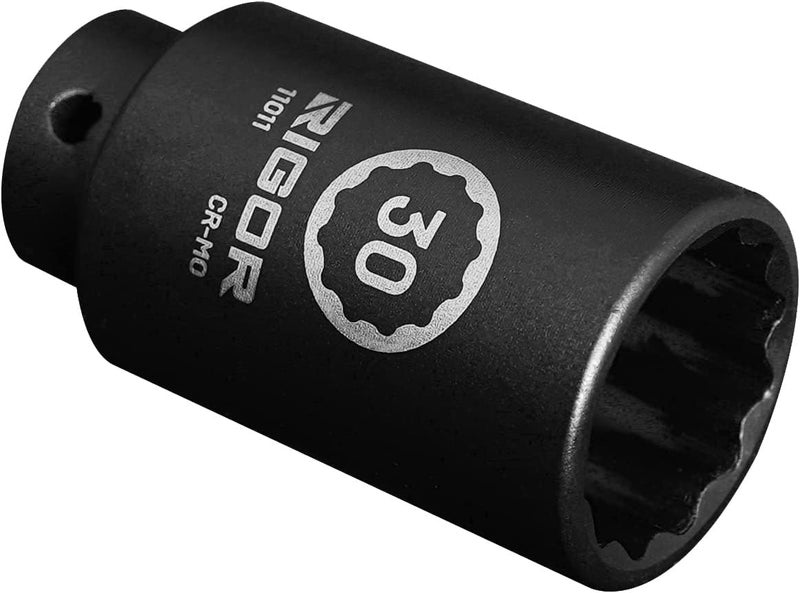 Rigor 11011 30mm Axle Nut Impact Socket | 1/2-Inch Drive, 12 Point, Deep, CR-MO, Metric | Quick-Fit for Hog Ring Anvil | Laser Etched - Image 1