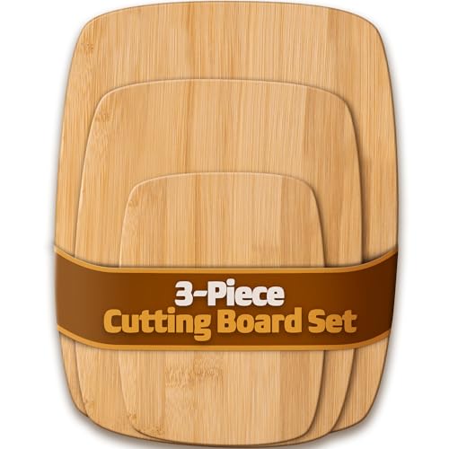 Bambüsi 3-Piece Reversible Bamboo Cutting Board Set for Kitchen - Wooden Chopping Boards and Charcuterie Serving Boards for Cheese Meat Bread Fruit and Meal Prep, Knife Friendly Food Grade Bamboo by Bambüsi - Image 1