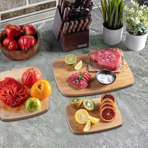 Bambüsi 3-Piece Reversible Bamboo Cutting Board Set for Kitchen - Wooden Chopping Boards and Charcuterie Serving Boards for Cheese Meat Bread Fruit and Meal Prep, Knife Friendly Food Grade Bamboo by Bambüsi - Image 4