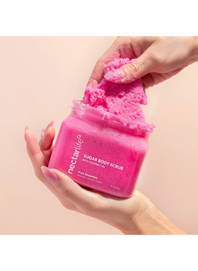 Nectar Life سكراب السكر المقشر من Nectar Life، مقشر جسم مرطب بزيت جوز الهند وزبدة الشيا، مقشر ما قبل الحلاقة (16 أونصة، برائحة سموذي الفواكه). - Image 2