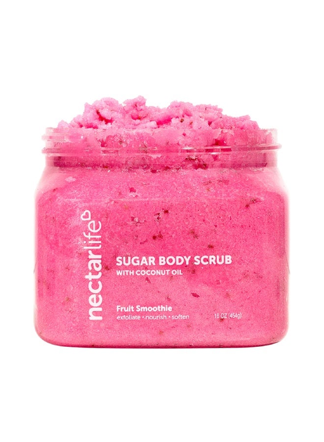 Nectar Life سكراب السكر المقشر من Nectar Life، مقشر جسم مرطب بزيت جوز الهند وزبدة الشيا، مقشر ما قبل الحلاقة (16 أونصة، برائحة سموذي الفواكه). - Image 1