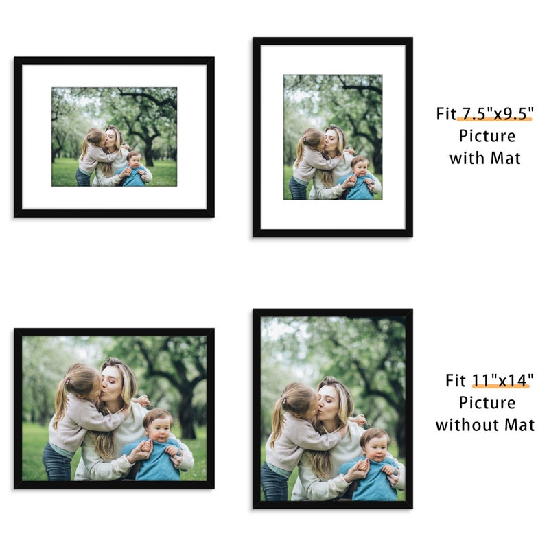 Picrit 11x14 Picture Frame Set of 12, Display 8x10 with Mat or 11x14 without Mat, Photo Frames for Wall Mounting or Table Top Display, Black - Image 2
