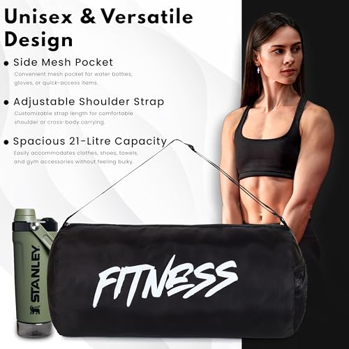 Myfav MY FAV Basic Duffle Polyester Bag for Men & Women | Gym Bag | Unisex Gym Bag | Adjustable Shoulder Strap | Side Mesh Pocket | Gym Duffle Bag | Capacity – 21 litres (Black) - Image 4